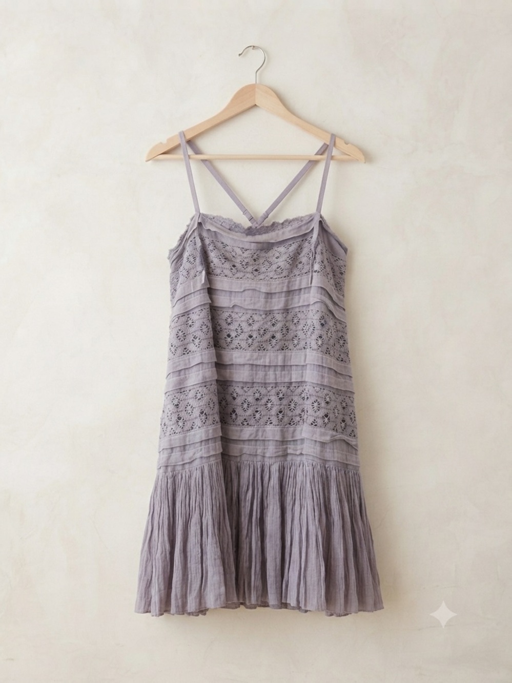 Free People Women's Lavender Eyelet Tiered Sundress Crisscross Straps, large